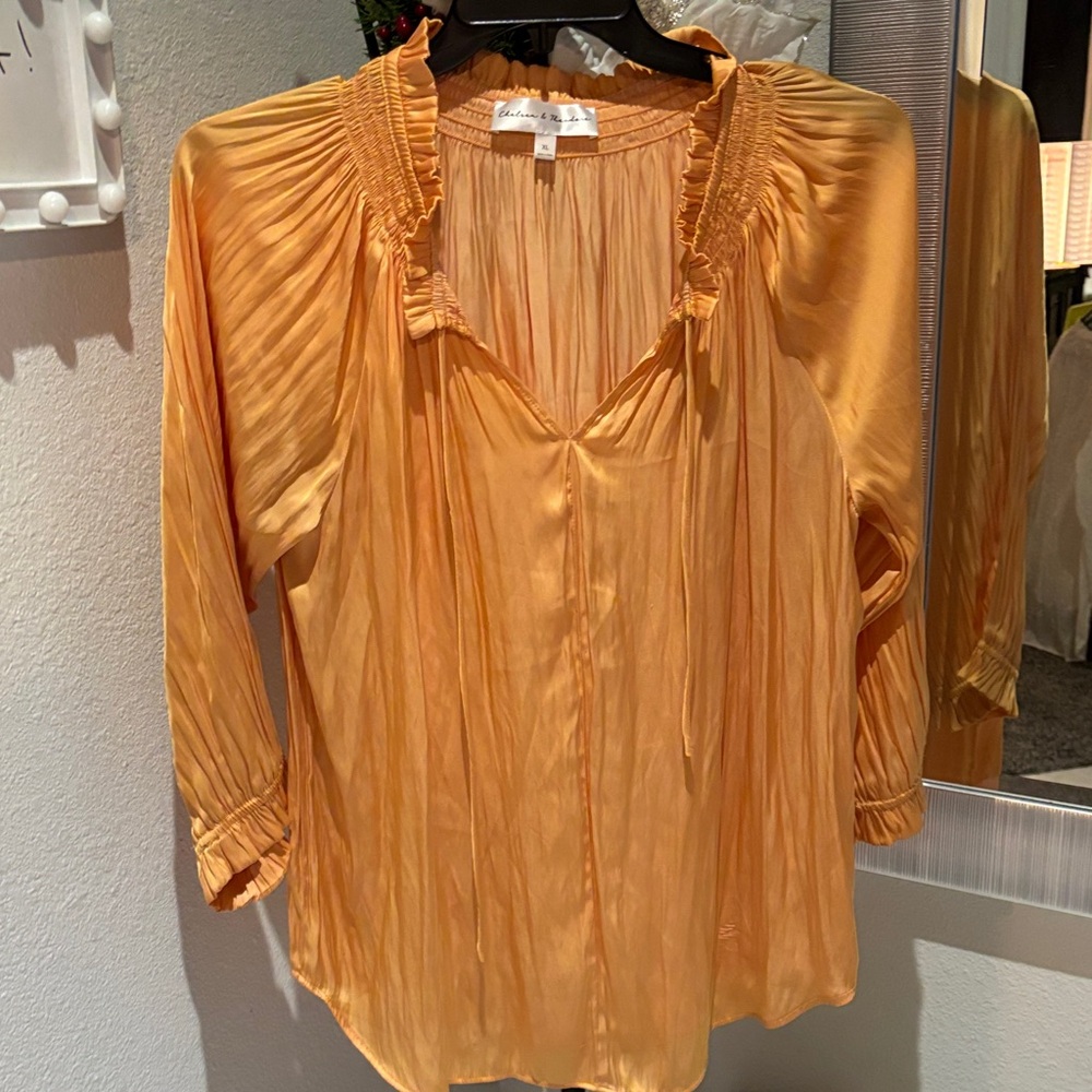 Chelsea & Theodore Pleated Orange Blouse